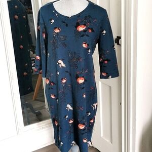 Tanite printed dress, flowers and birds by byoung. Size X large. EUC